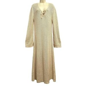 Nobody's Child Dress Womens Large Beige Knit Keyhole V Neck Long Sweater Organic